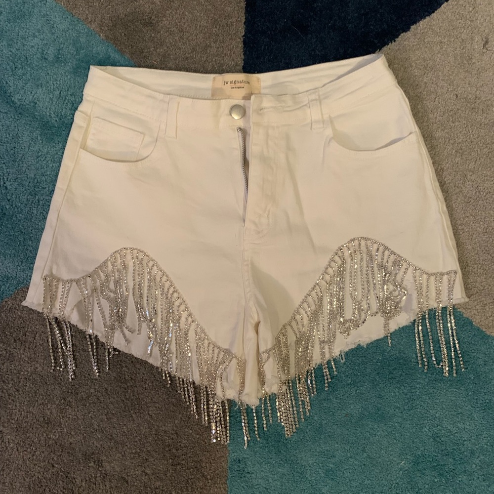 White Rhinestone shorts